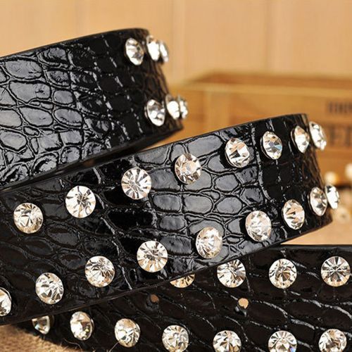 All-match Women's Rhinestone Inlaid Full Diamond Trousers Belts Black