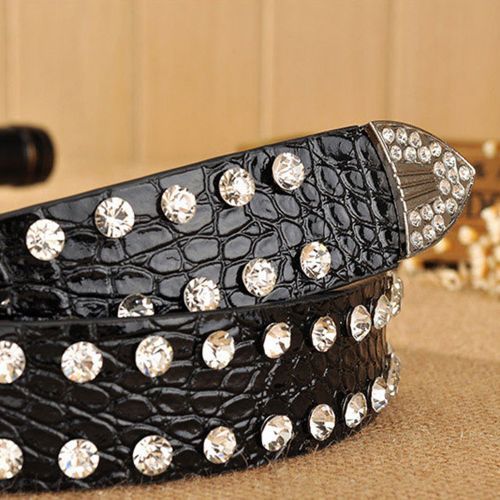All-match Women's Rhinestone Inlaid Full Diamond Trousers Belts Black