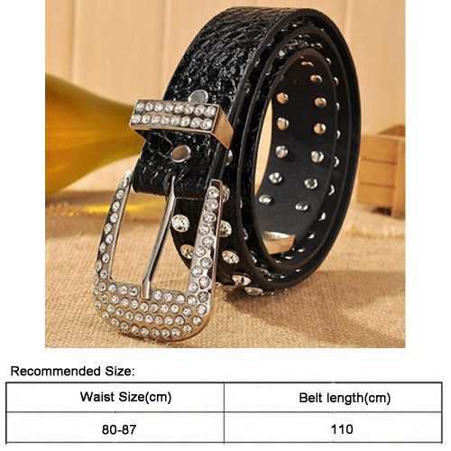 All-match Women's Rhinestone Inlaid Full Diamond Trousers Belts Black