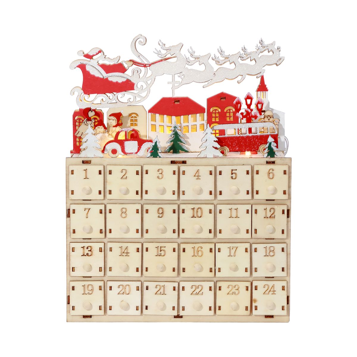 LED Christmas Advent Calendar With 24 Drawers Light Up 24
