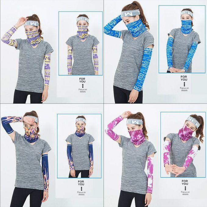 Outdoor Riding Hiking Seamless Face Cover Sunscreen Arm Sleeve / Scarf Set Blue