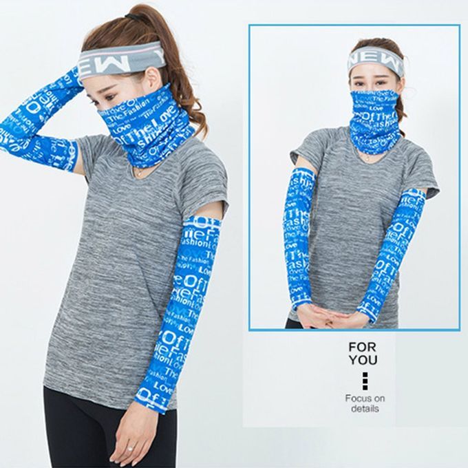 Outdoor Riding Hiking Seamless Face Cover Sunscreen Arm Sleeve / Scarf Set Blue