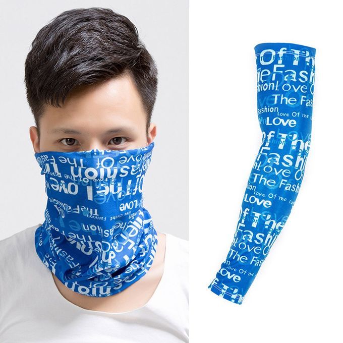 Outdoor Riding Hiking Seamless Face Cover Sunscreen Arm Sleeve / Scarf Set Blue