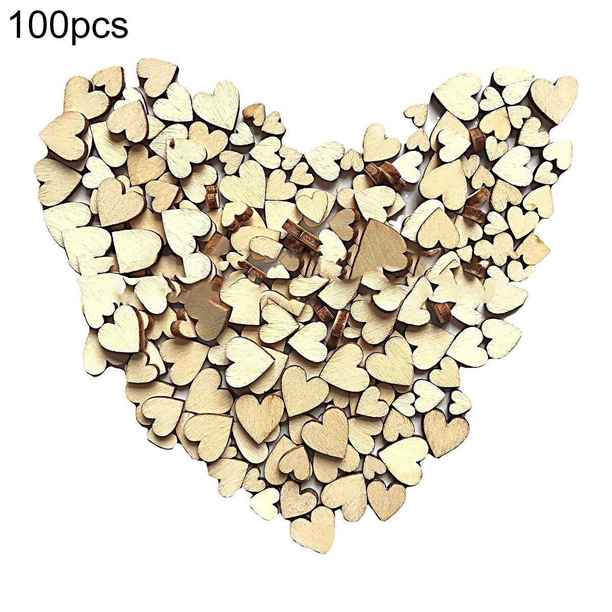 100PcsBag Wooden Blanks Chips Natural Wooden Heart Shaped Blank Slices Wooden Color