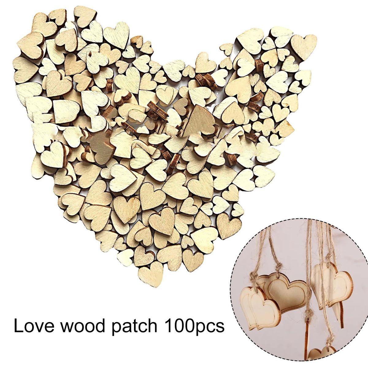 100PcsBag Wooden Blanks Chips Natural Wooden Heart Shaped Blank Slices Wooden Color