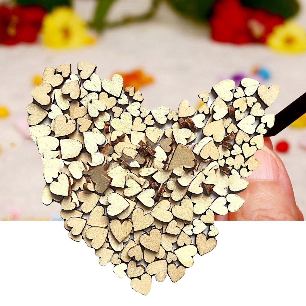 100PcsBag Wooden Blanks Chips Natural Wooden Heart Shaped Blank Slices Wooden Color