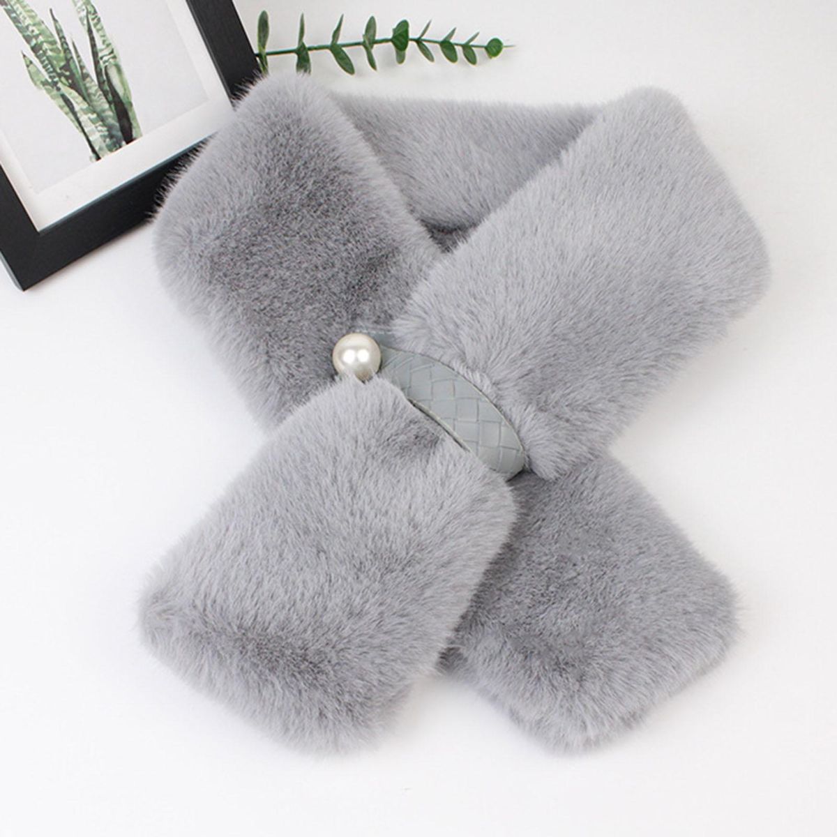Furry Scarf Wrap Winter Thickened Double-sided Faux Mink Fur Scarf Wrap Grey