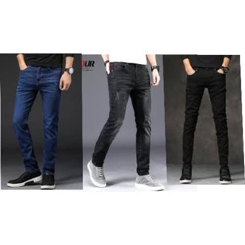 3 In 1 Quality STOCK Jeans For Men- Black/Blue/Wash Black
