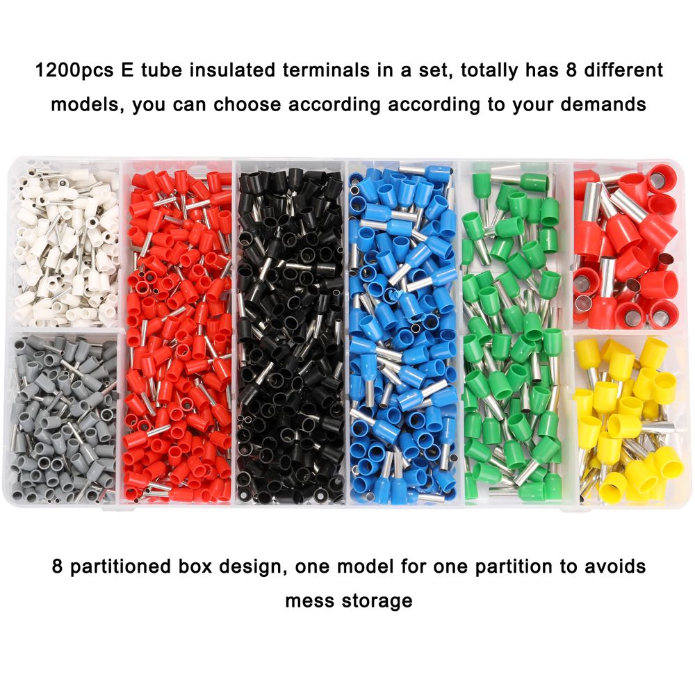 1200pcs Assorted E Tube Crimping Terminal Insulated