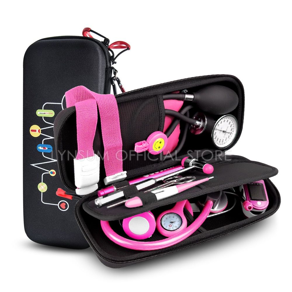12PCS Medical Storage Kit Health Bag  Stethoscope Manometer Reflex Hammer First Aid Tourniquet Penlight Thermometer Set
