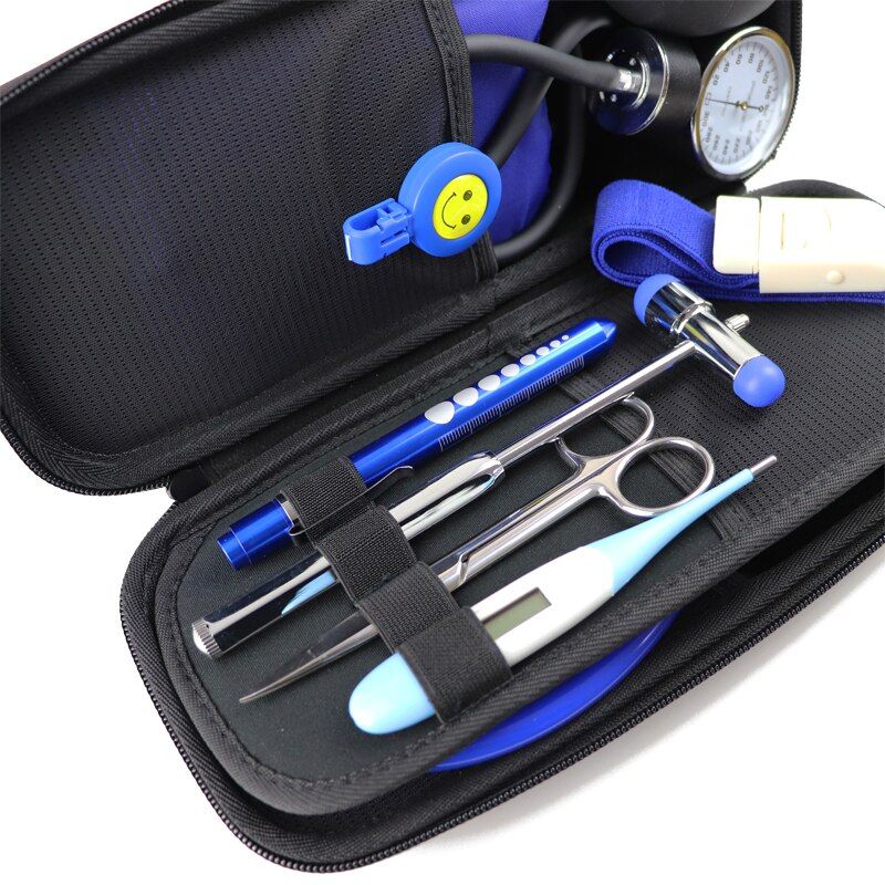 12PCS Medical Storage Kit Health Bag  Stethoscope Manometer Reflex Hammer First Aid Tourniquet Penlight Thermometer Set