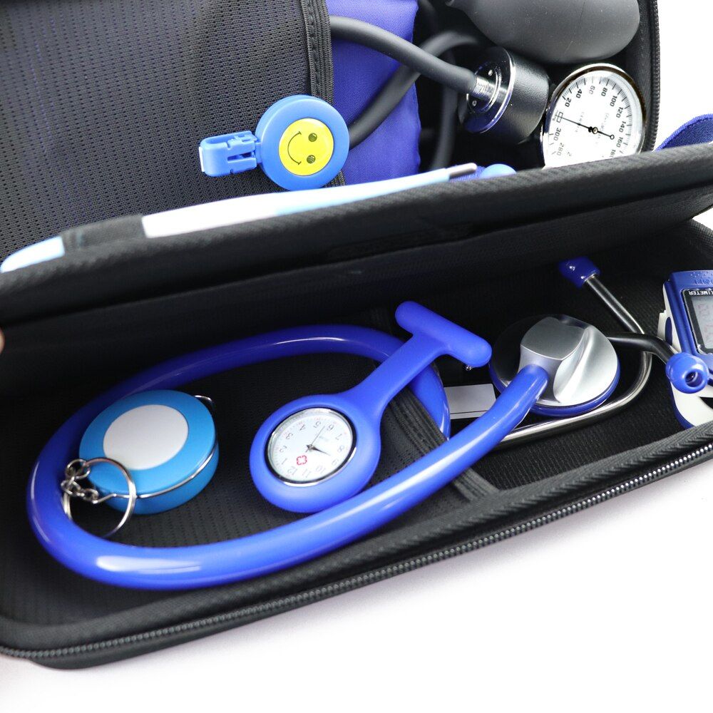 12PCS Medical Storage Kit Health Bag  Stethoscope Manometer Reflex Hammer First Aid Tourniquet Penlight Thermometer Set