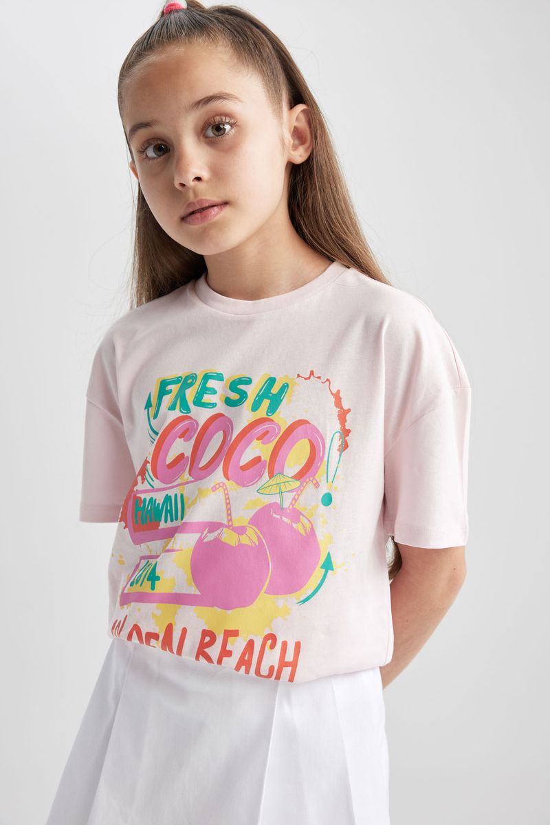 Girl Casual Oversize Fit Knitted Short Sleeve Body - Pink