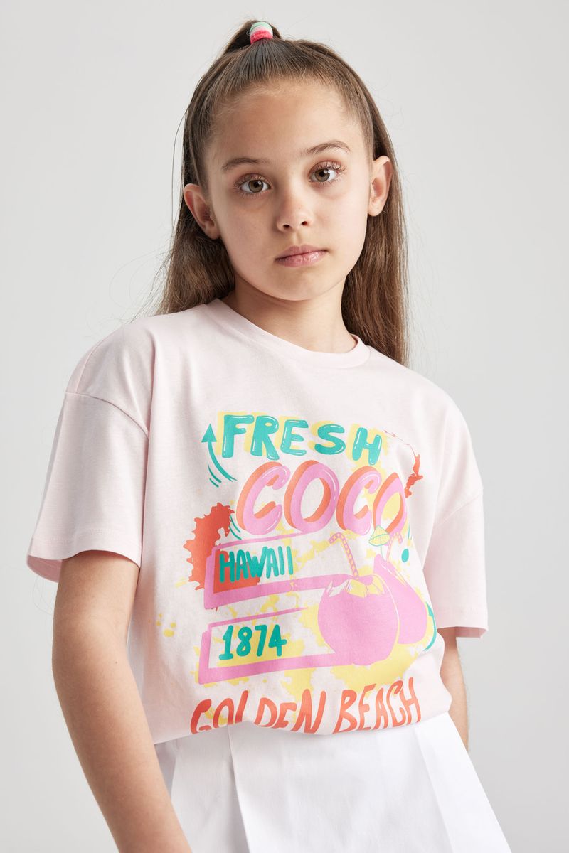 Girl Casual Oversize Fit Knitted Short Sleeve Body - Pink