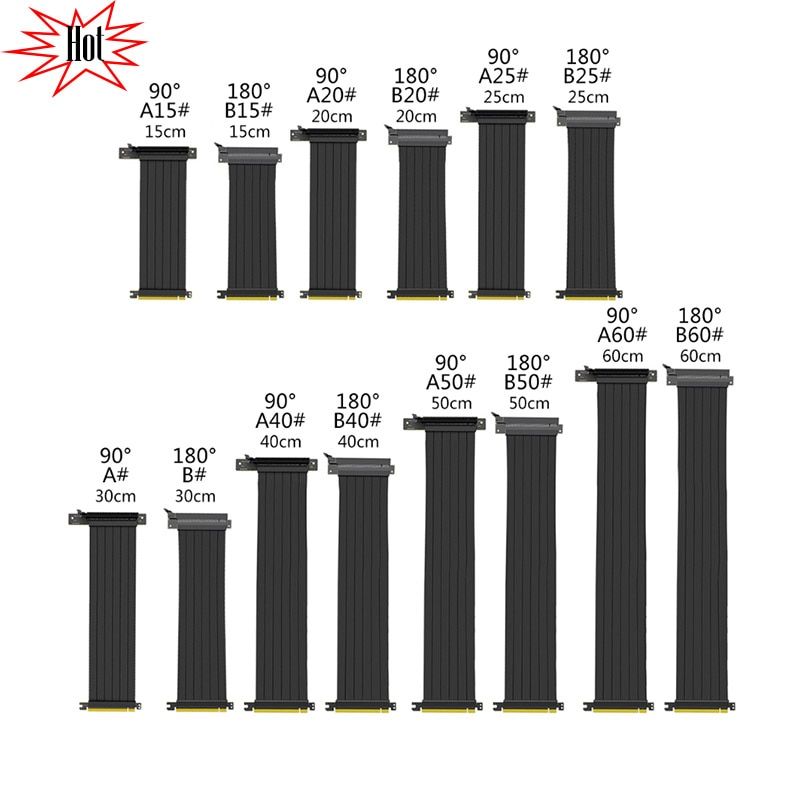 7 Size Full Speed 3.0 PCIE X16 Riser Cable Graphics Card Extension Cable PCI Express Riser Shielded Extender For GPU Vertical