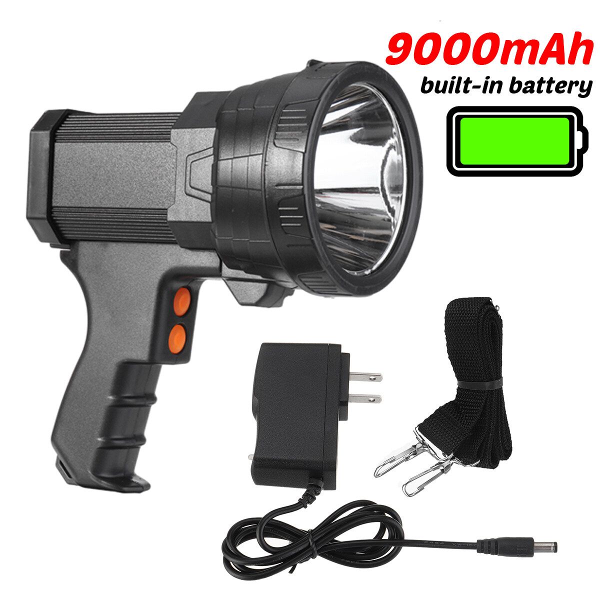 LED Night Bright Flashlight Spotlight Torch Rechargeable Camping Hiking Riding 9000mAh Battery