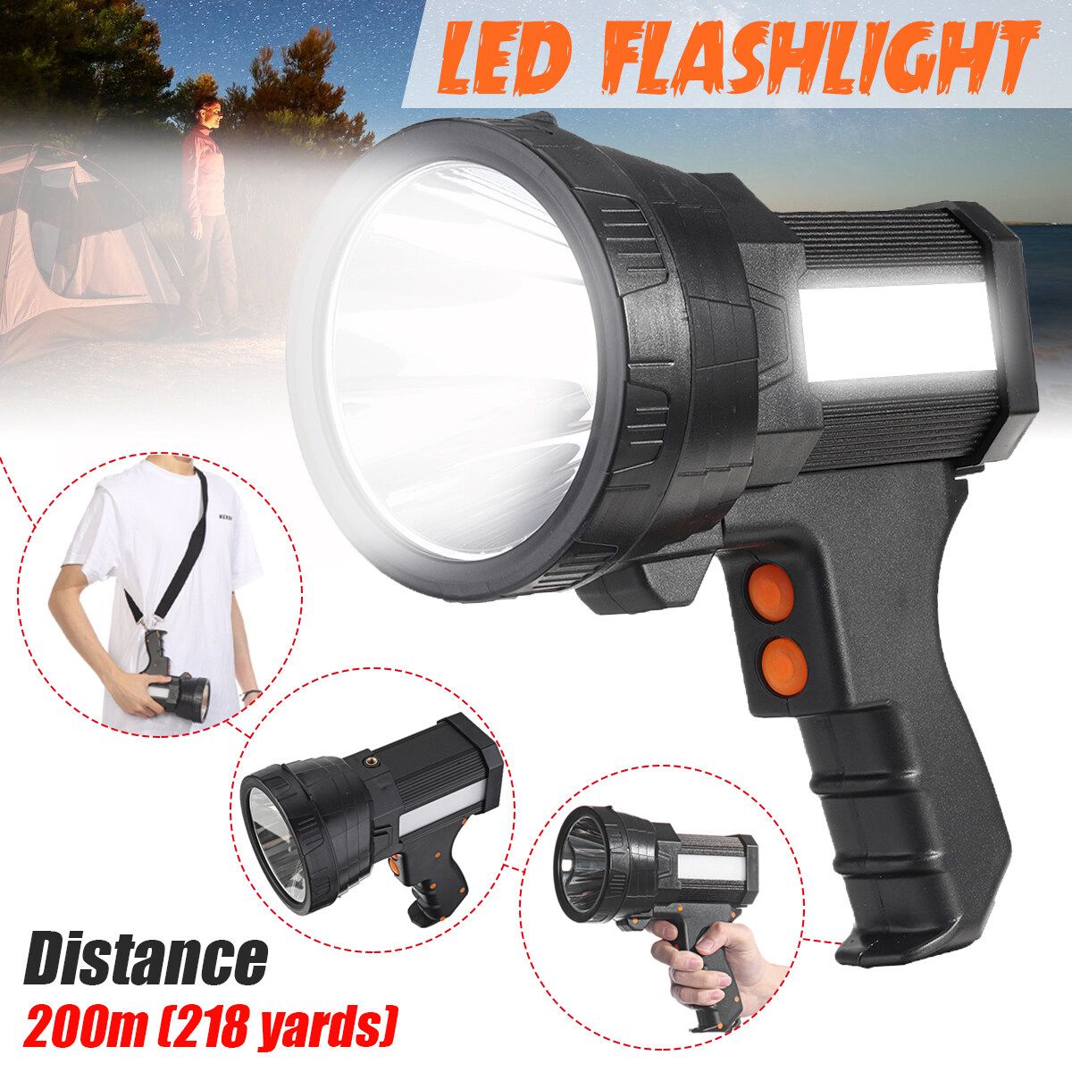 LED Night Bright Flashlight Spotlight Torch Rechargeable Camping Hiking Riding 9000mAh Battery