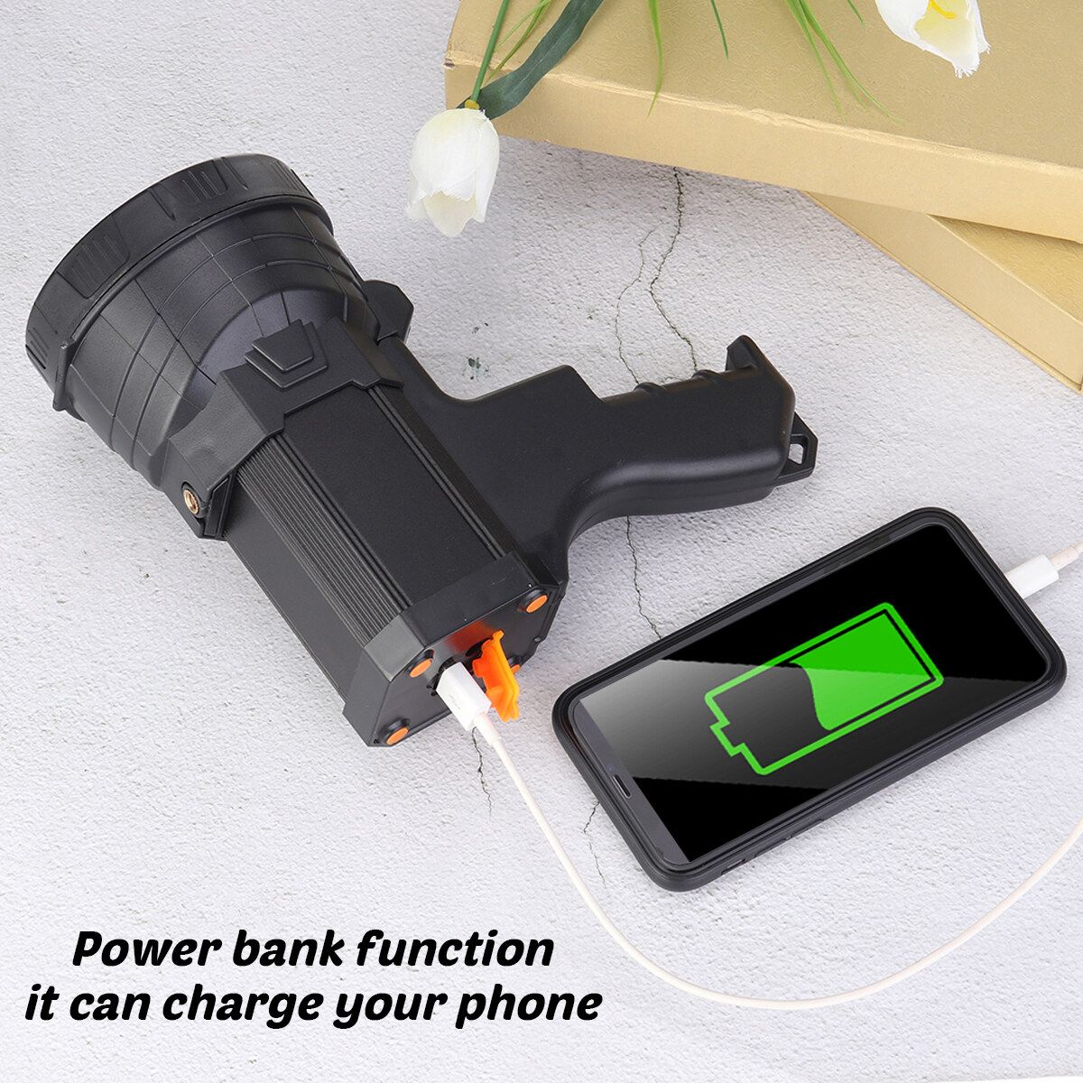 LED Night Bright Flashlight Spotlight Torch Rechargeable Camping Hiking Riding 9000mAh Battery
