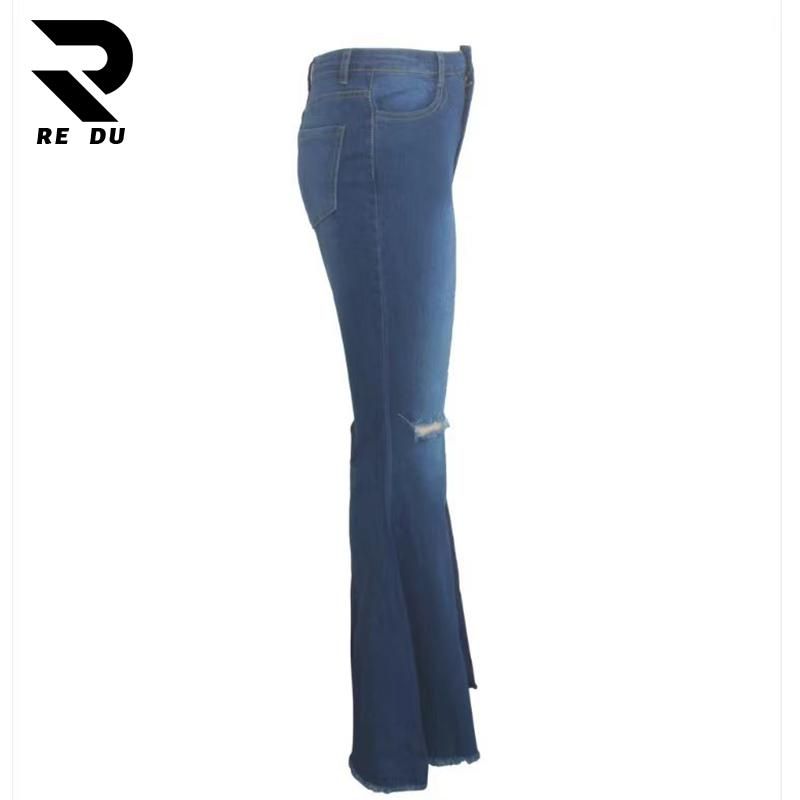 2023 High-Waisted Ripped Washed Flare Denim Jeans for Women - Bell Bottom Style in Plus Size