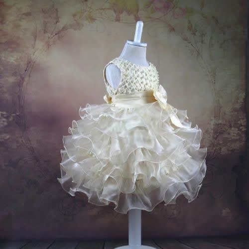 Beaded Girls Dress - Cream