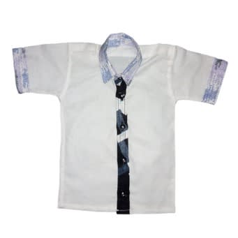 White Short Sleeves Shirt with Black Ankara Details