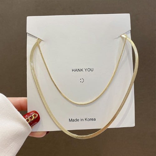 Non Tarnish 2 In 1 double Layered Snake Bone Stainless Steel Necklace -Gold