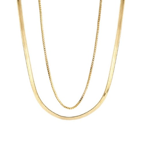 Non Tarnish 2 In 1 double Layered Snake Bone Stainless Steel Necklace -Gold