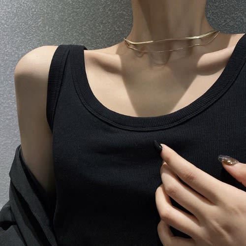 Non Tarnish 2 In 1 double Layered Snake Bone Stainless Steel Necklace -Gold