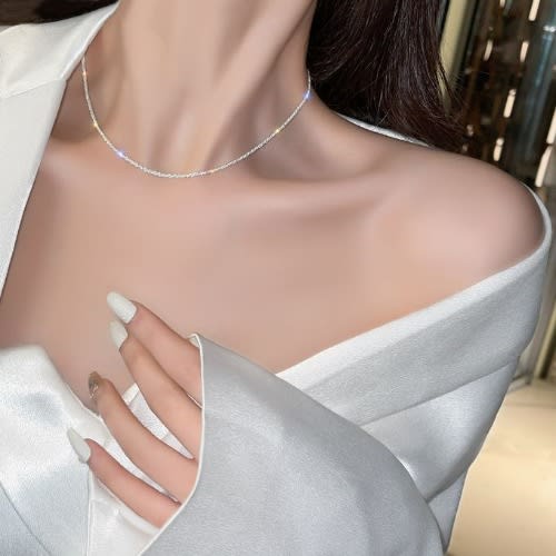 Women's Shinny Snake Bone Clavicle Choker Necklace - Silver