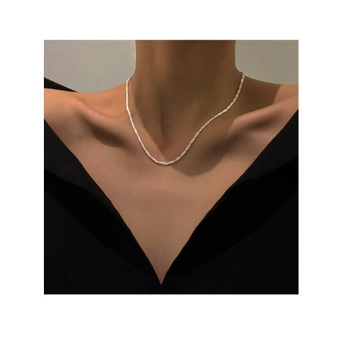 Women's Shinny Snake Bone Clavicle Choker Necklace - Silver