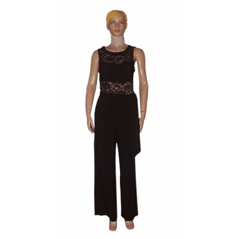 Women's Lace Appliqued Belted Jumpsuit - Black