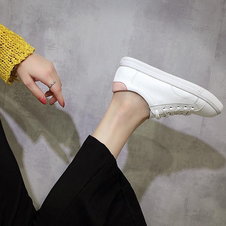 2022 leather small white shoes, soft soled round toe casual shoes, flat soles, color matching,