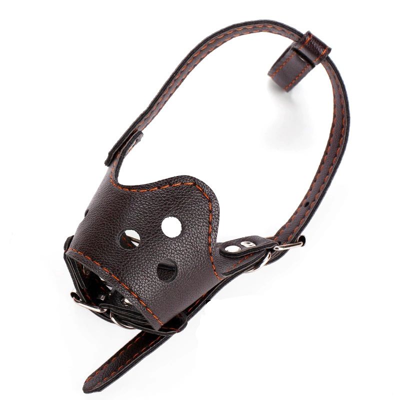 Pretty&Better Adjustable Breathable Mask PU Leather Pet Muzzle Anti Bite Chew Safety For Small Large Dogs Mouth Muzzles Training-Coffee
