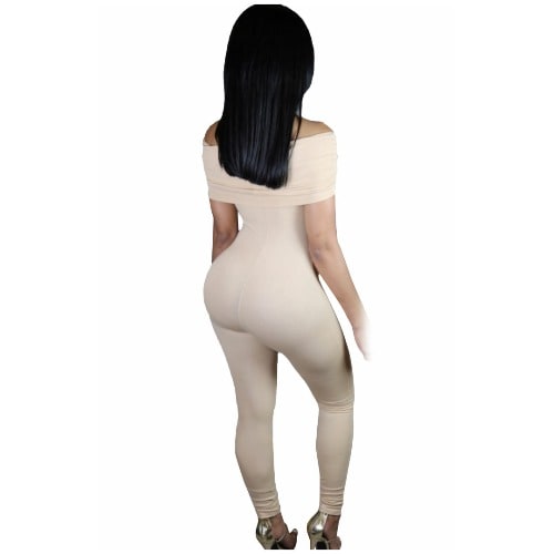 Emfed Form Fitting Off Shoulder Jumpsuit - Nude