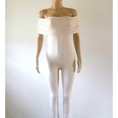 Emfed Form Fitting Off Shoulder Jumpsuit - Nude