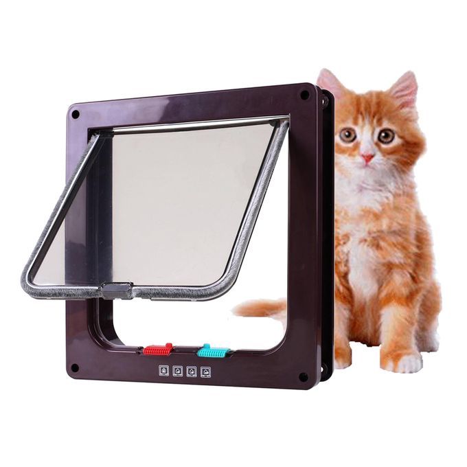 4-Way Locking Pet Door Frame Pet Supplies Small Dog Kitten Coffee S