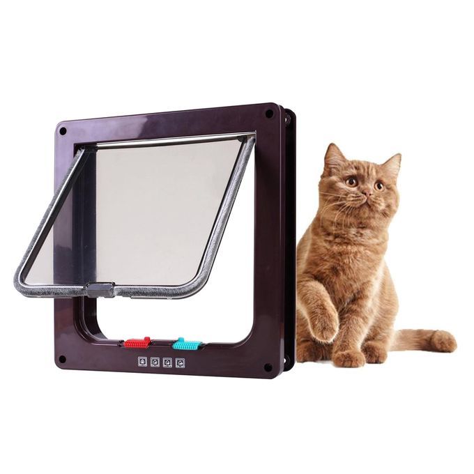 4-Way Locking Pet Door Frame Pet Supplies Small Dog Kitten Coffee S