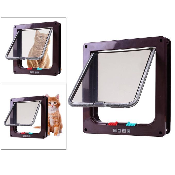 4-Way Locking Pet Door Frame Pet Supplies Small Dog Kitten Coffee S