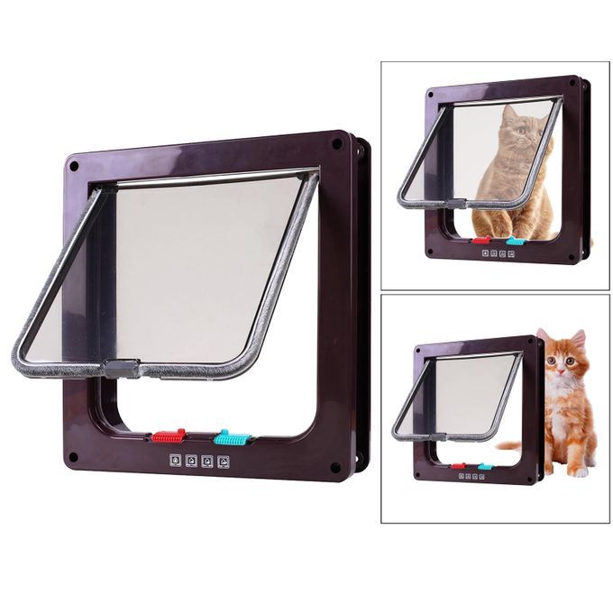 4-Way Locking Pet Door Frame Pet Supplies Small Dog Kitten Coffee S
