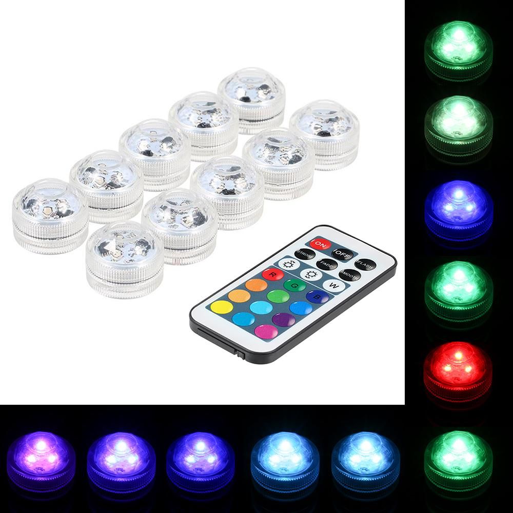 Mini LEDs RGB Submersible Light Colorful Lamp Underwater Candle Light IP68 Water Resistance with Remote Control 10pack