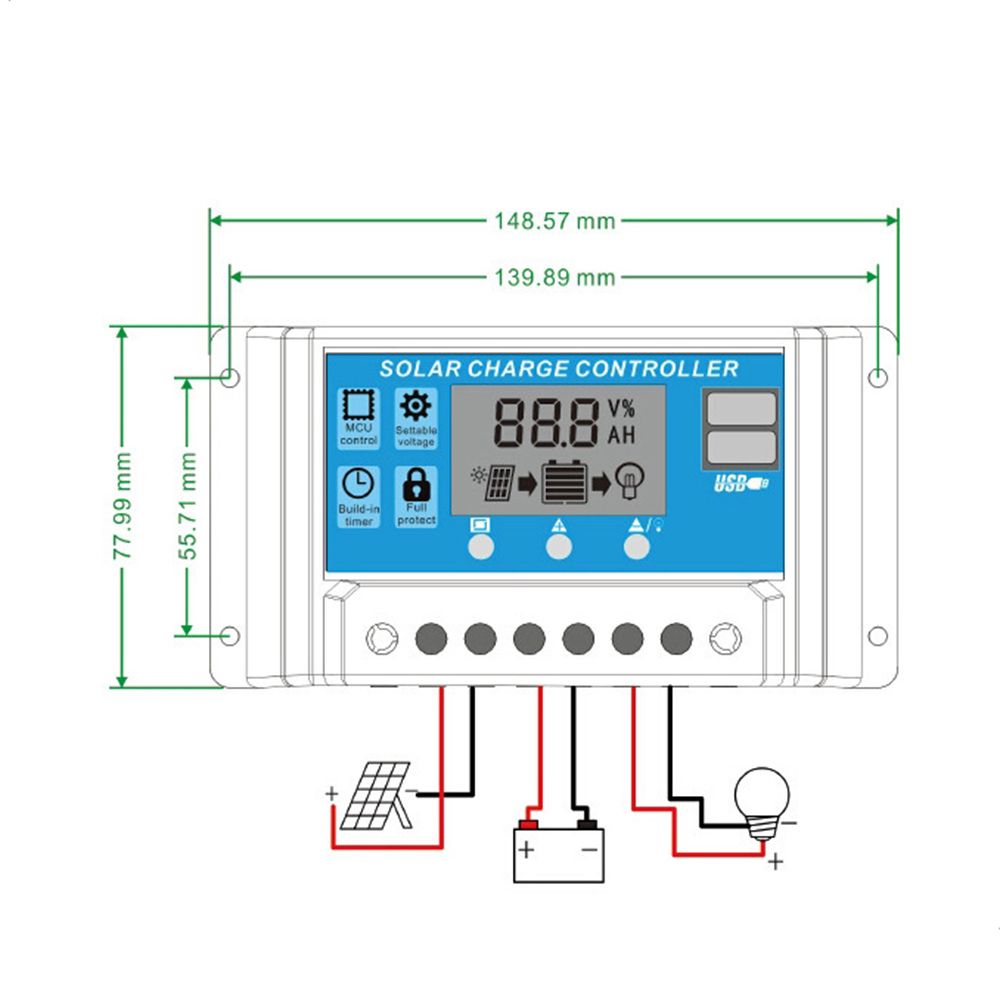 10A Solar Charge Controller, Upgraded Solar Panel USB Port