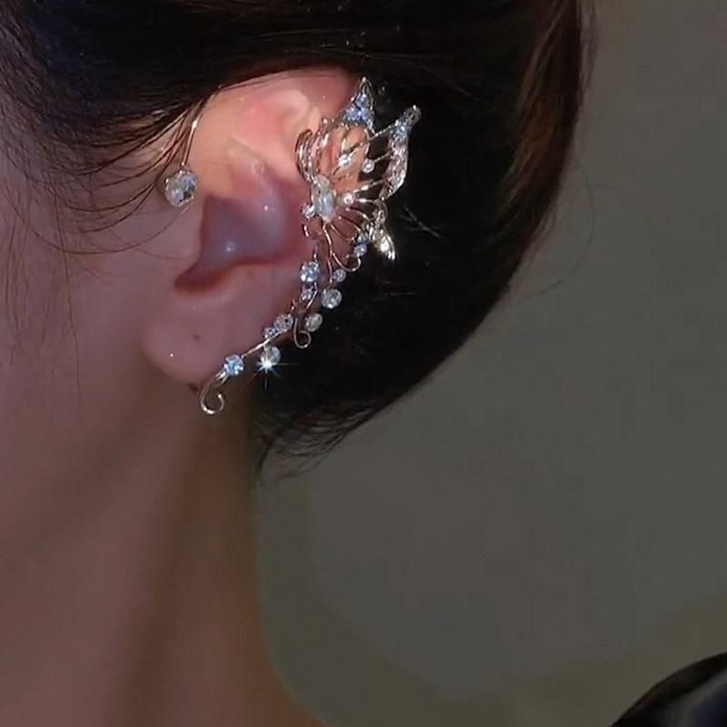 Luxury Zircon Butterfly Elf Earrings Butterfly Wrap Around Ear Earring Fairy No Piercing Ear Cuff Jewelry Gift Pendiente Mujer