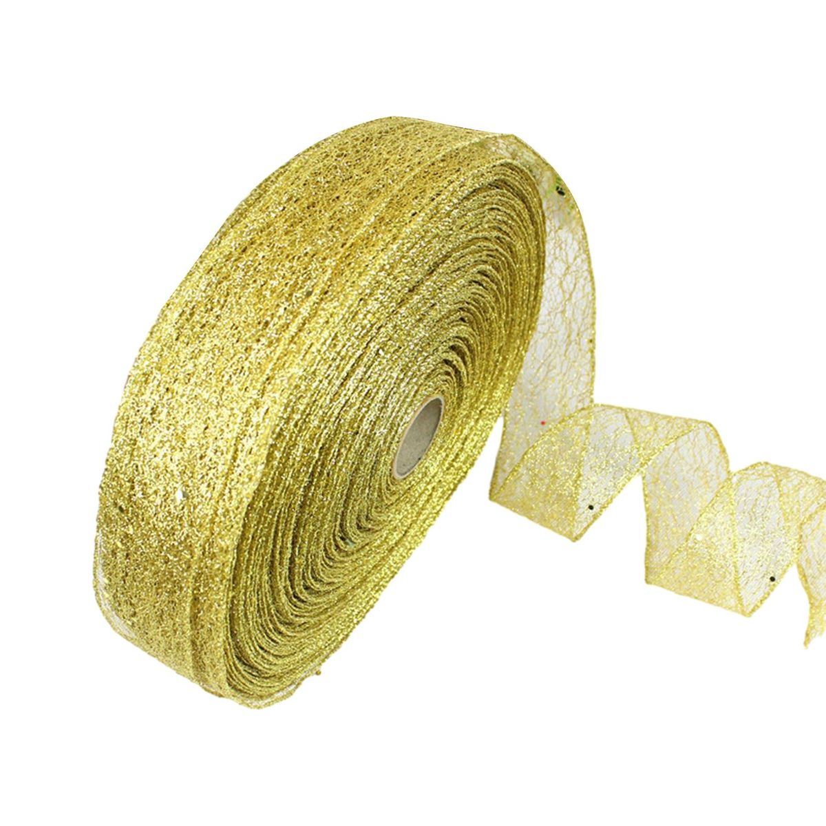 Christmas Tree Decorations Ribbon Sparkling Sheer Glitter for Diy Golden