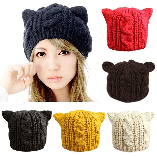 Ladies Twisted Cat Ears Shape Wool Beret Beige One Size