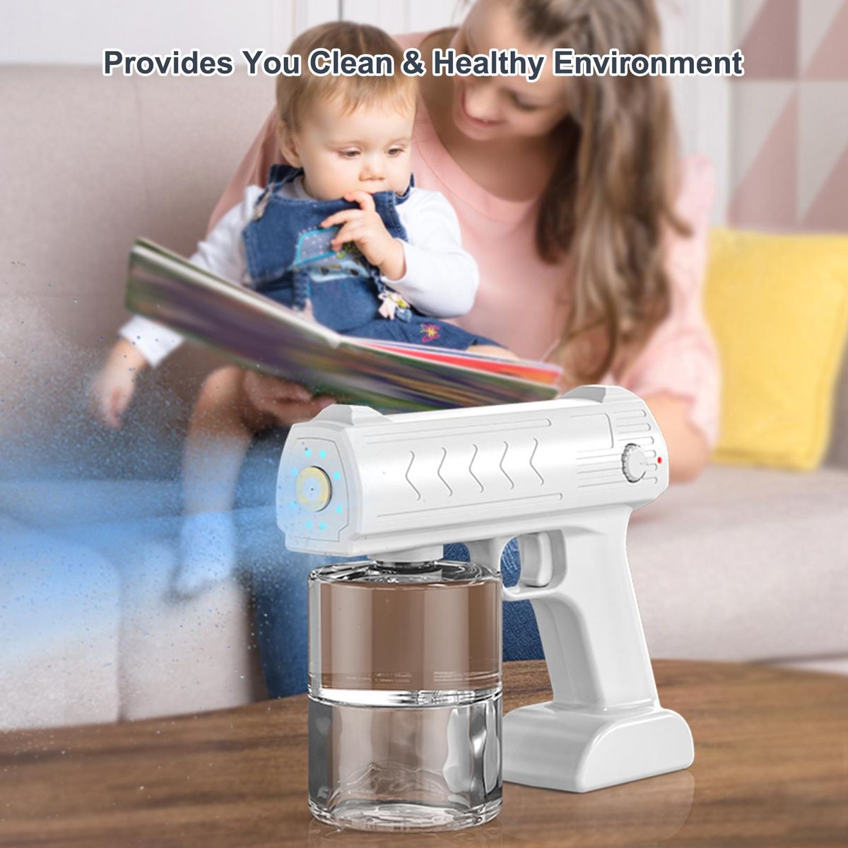 D C5 V 7W Electric Sprayer Fogger Mist Machine Spray Atomizer Steam G-un with Blue Light USB Powered Operated 500ml Capacity Jar Built-in 4000mAh High Capacity Rechargeable Cell for Home Daily Use Cleaning Portable