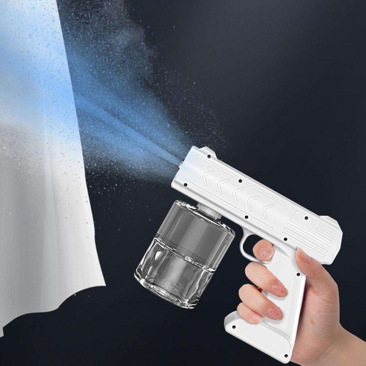 D C5 V 7W Electric Sprayer Fogger Mist Machine Spray Atomizer Steam G-un with Blue Light USB Powered Operated 500ml Capacity Jar Built-in 4000mAh High Capacity Rechargeable Cell for Home Daily Use Cleaning Portable