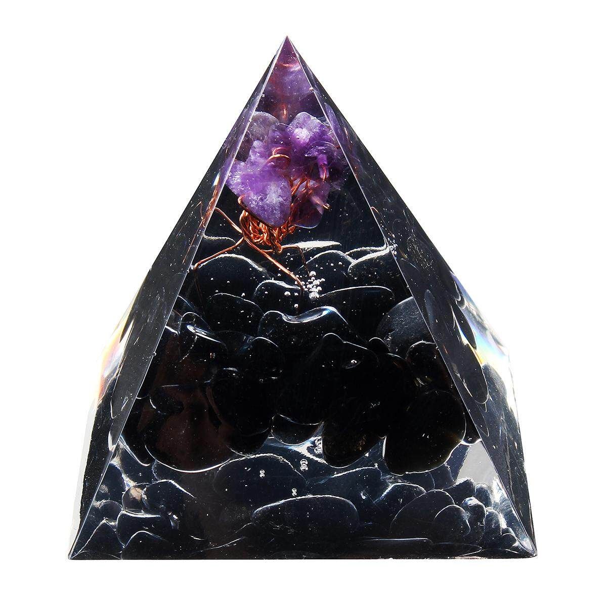 3D Sphere Orgonite Pyramid Energy Emitter Chakra Mild Amethyst Reiki Orgone Healing Crystal Natural Gemstone Purple Trees With Black Background