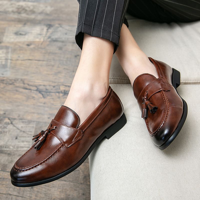 EUR Size 38-46 Fashion Brown Wedding Shoes Men Office Shoes Male Tassel Leather Shoes