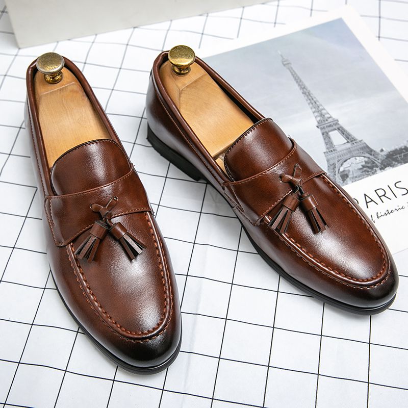 EUR Size 38-46 Fashion Brown Wedding Shoes Men Office Shoes Male Tassel Leather Shoes