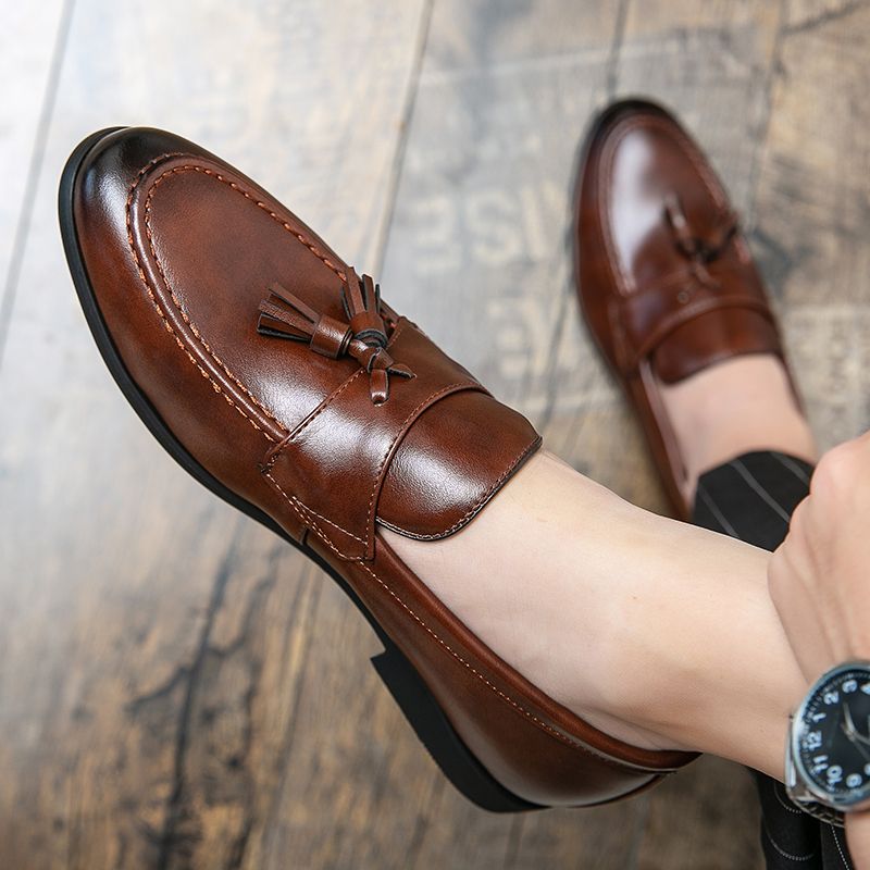 EUR Size 38-46 Fashion Brown Wedding Shoes Men Office Shoes Male Tassel Leather Shoes
